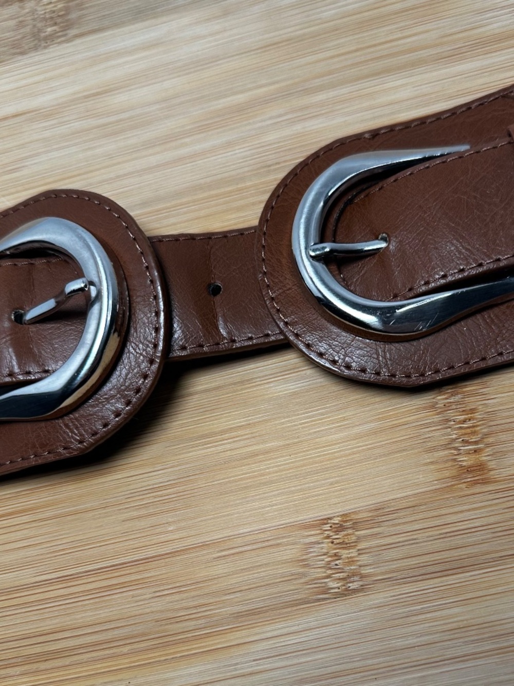 Costa Blanca Brown Double Buckle Wide Waist Belt Medium Adjustable - Picture 4 of 11